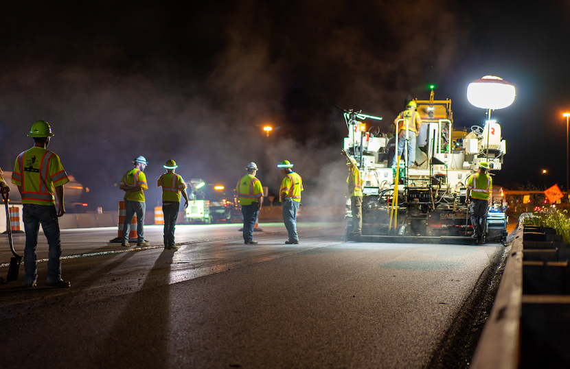 Crew working on the Ohio Turnpike at night