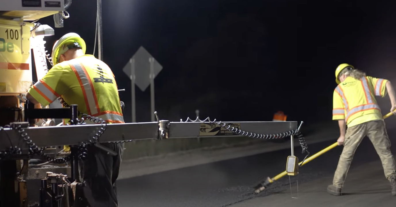 Crew working on the Ohio Turnpike at night